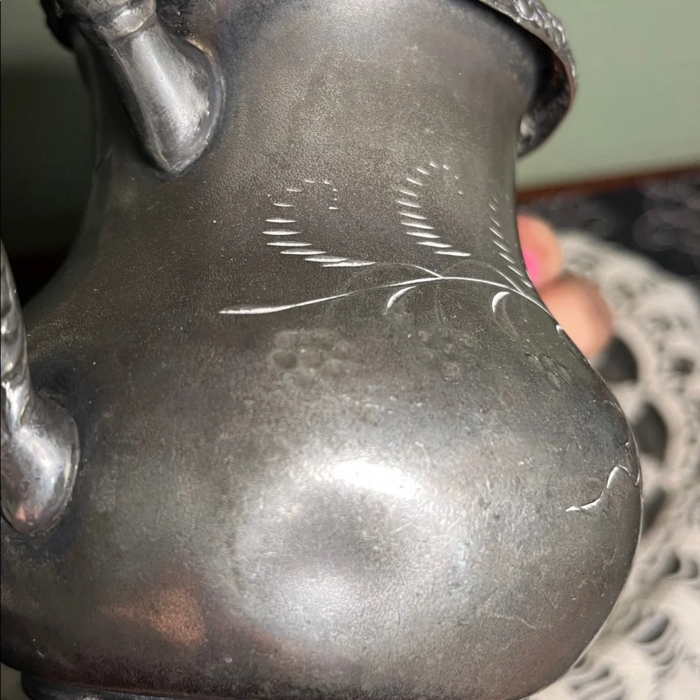 Vintage Silverplate Creamer with Floral Engraving Ornate Handles Antique